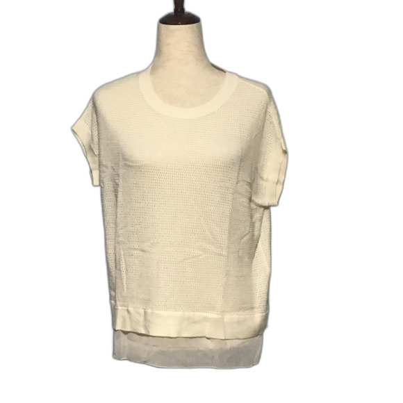 Ann Taylor Factory Cream Layered Knit Top Petite - Picture 1 of 8